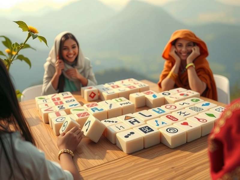 Close-up of mahjong tiles arranged in a fast-paced game setting