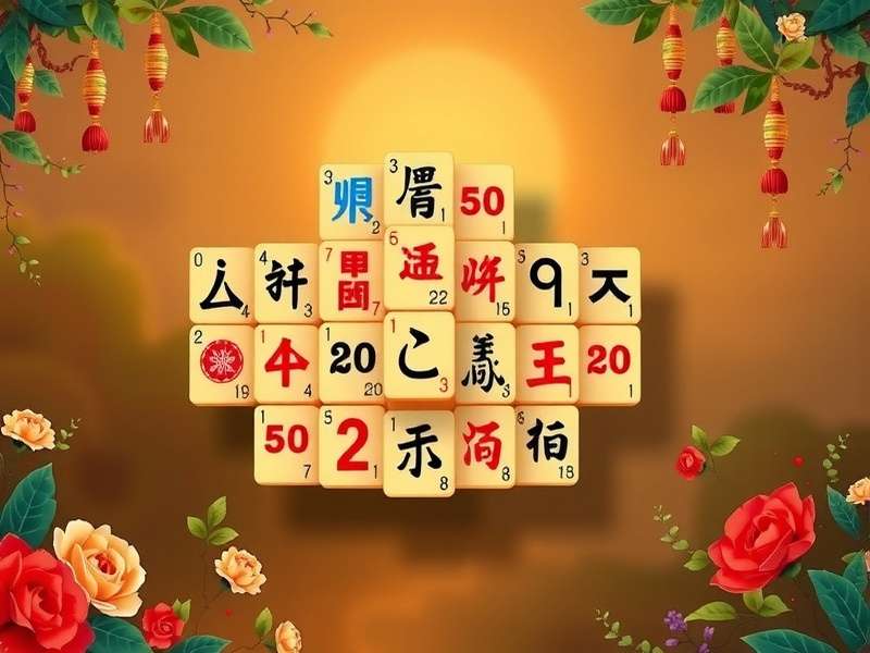 Traditional Mahjong tiles arranged in solitaire pattern