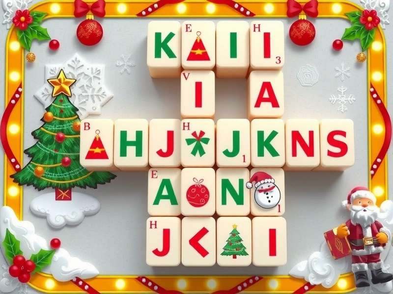 A beautifully crafted Christmas Mahjong tile set featuring Santa, reindeer, and festive patterns on tiles