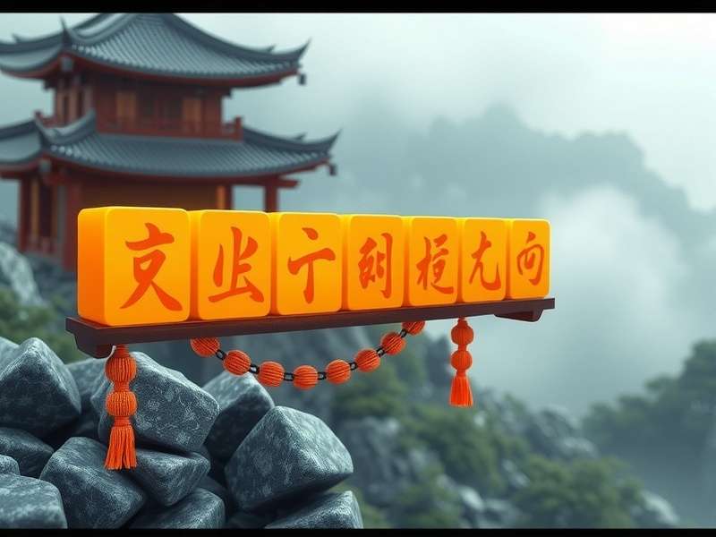 A diverse group of people in India playing Mahjong around a ornate wooden table, with a chain of tiles forming a loop in the foreground.