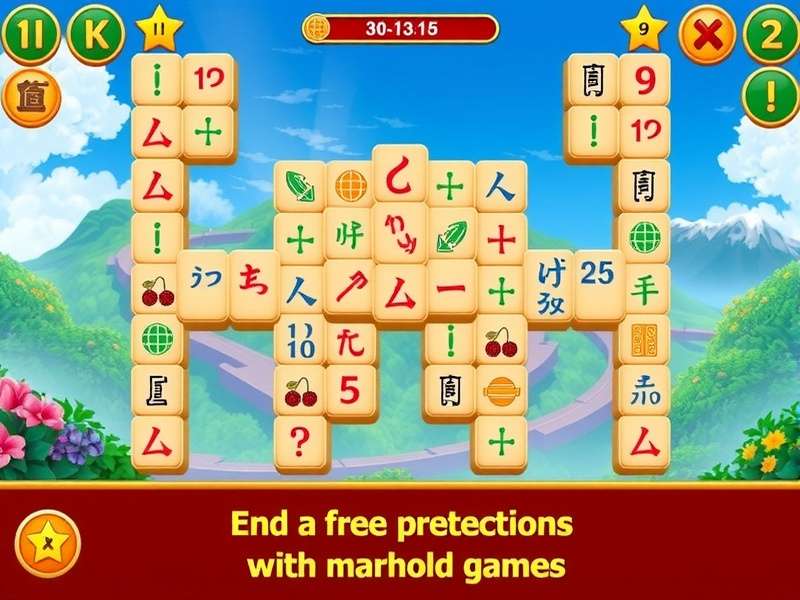 Colorful Mahjong tiles arranged in a complex solitaire pattern