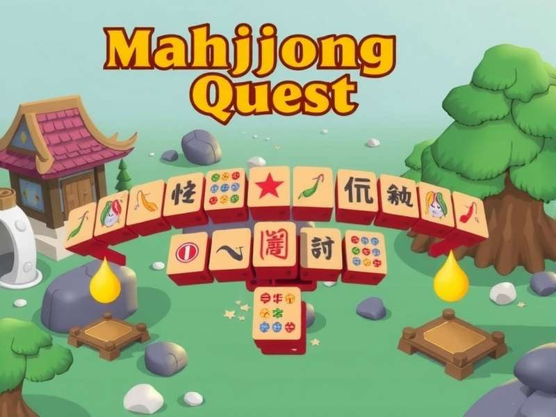 Screenshot of Mahjong Quest gameplay showing intricate tile patterns and mystical background