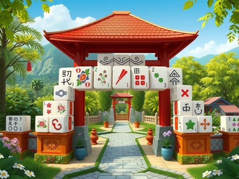Mahjong Gardens gameplay screenshot showing tile matching in garden setting
