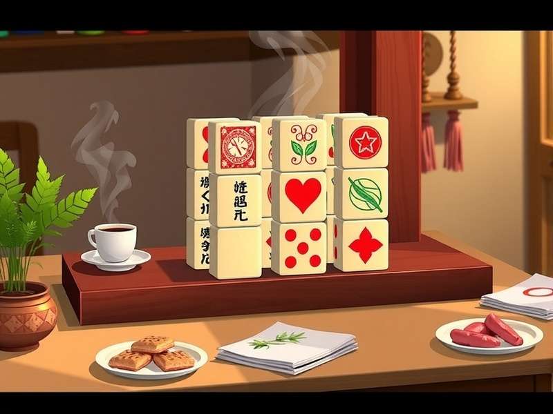 A beautifully arranged Mahjong set with Indian spices and chai in the background, symbolizing the blend of game and culture.
