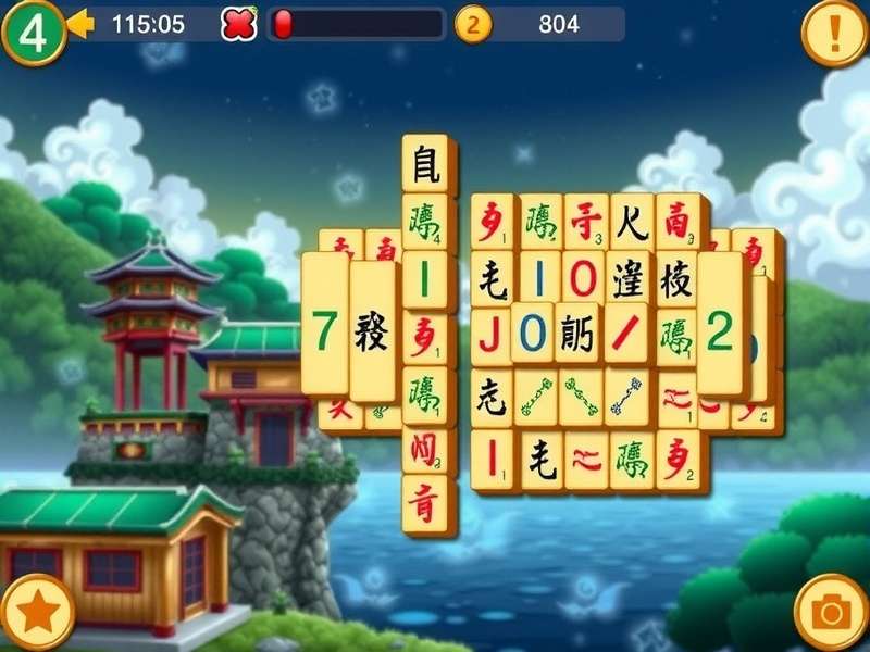 A colorful Mahjong tile set arranged on a wooden table, representing free Mahjong games online