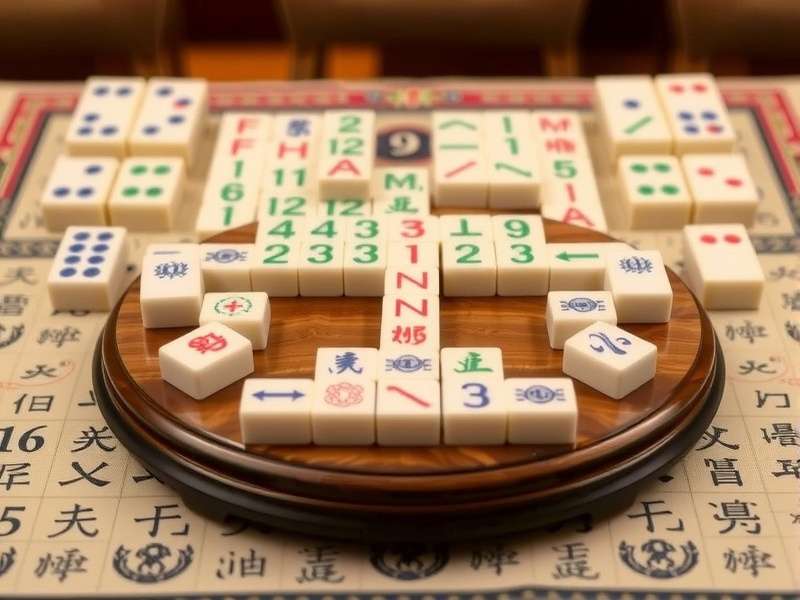 American Mahjong set up with tiles arranged on racks, showing the standard layout for four players