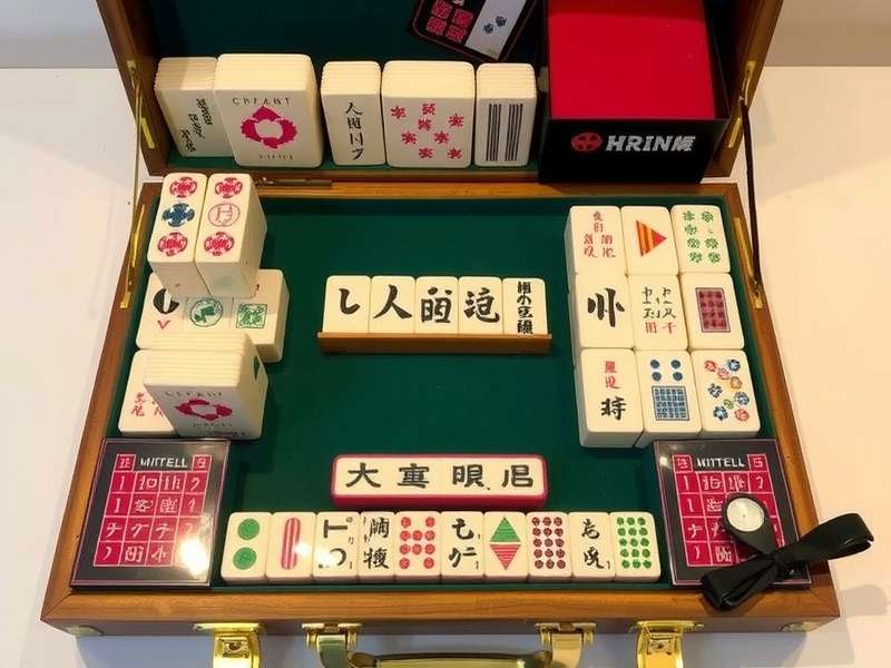 Close-up of handcrafted bone and bamboo Mahjong tiles showing intricate engraving and painting