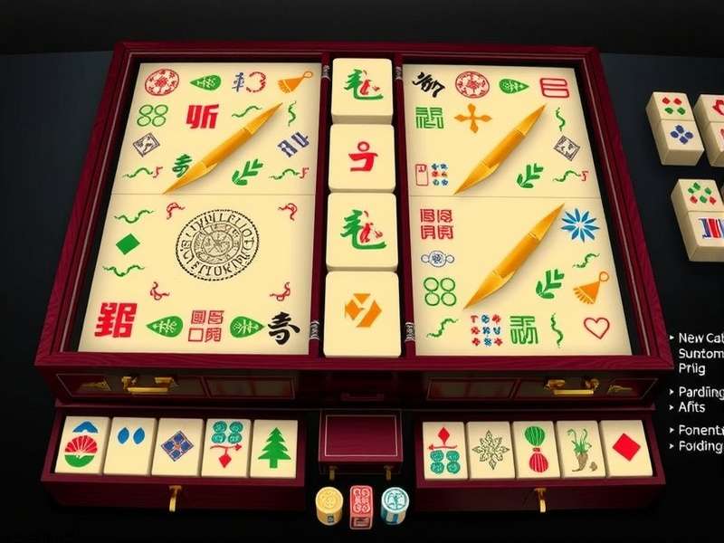 Premium Mahjong Sets For Sale – Handcrafted bone and bamboo tiles, arranged on a green felt table
