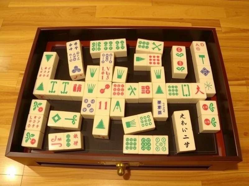 Premium handcrafted Indian Mahjong set with teakwood case and 144 tiles arranged beautifully