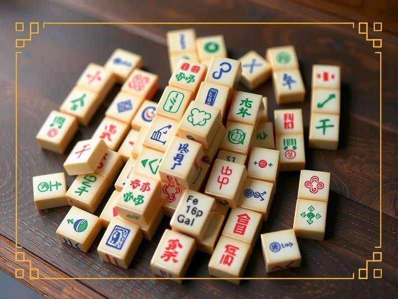 Exquisite Mahjong tiles arranged on a dark wooden table, showcasing traditional Chinese patterns and colours.