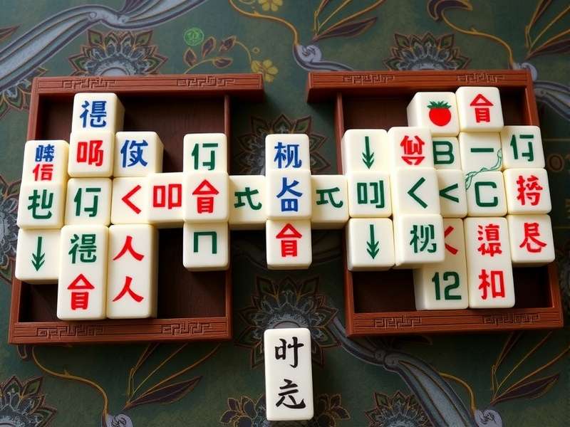 Mahjong Tiles Set – Beautifully arranged mahjong tiles on a wooden table, representing the classic game setup.