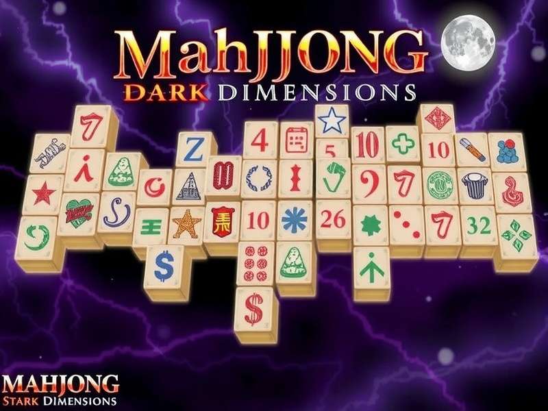 Mahjong Dark Dimensions gameplay screenshot showing layered tiles in shadowy theme